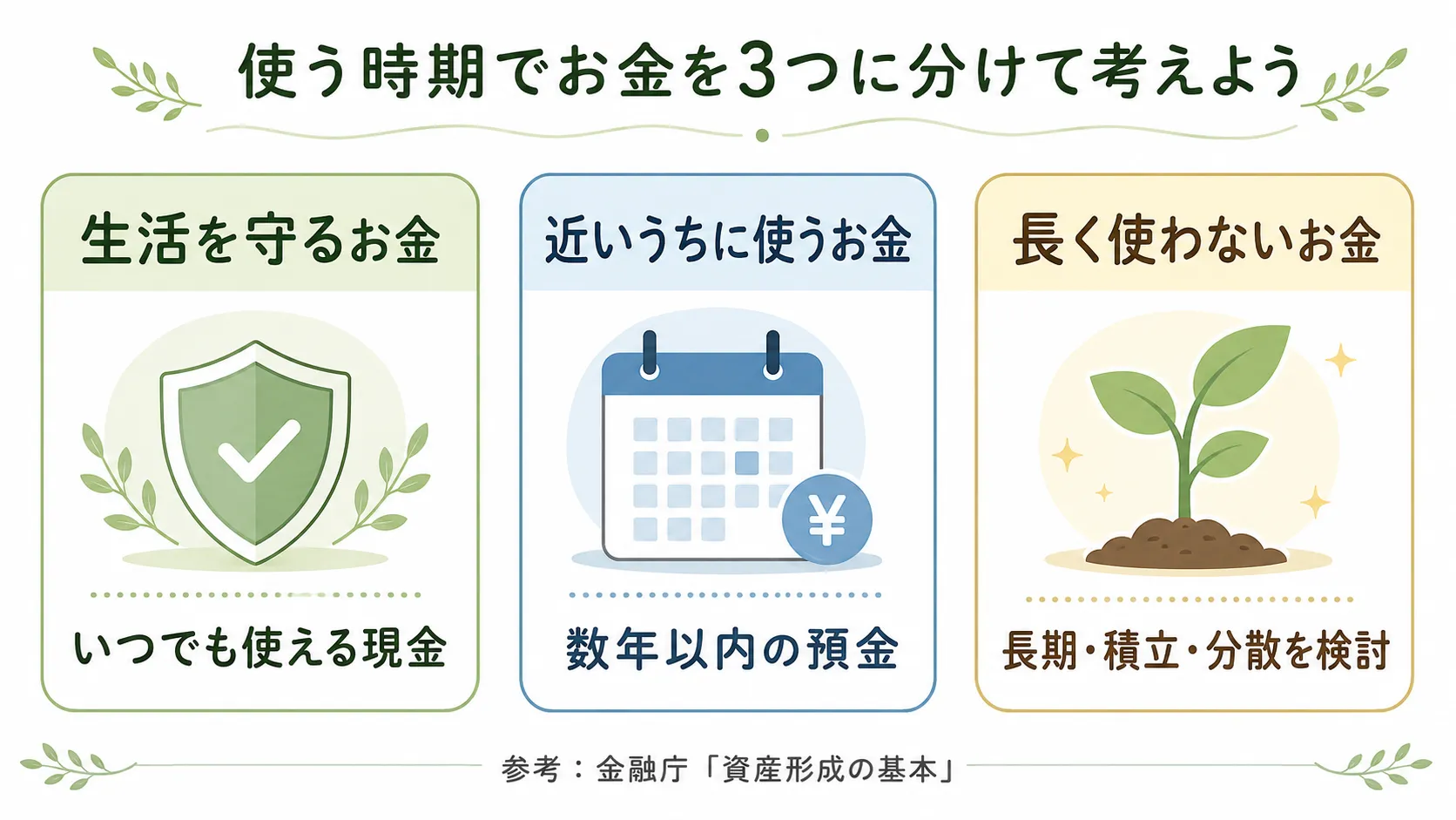 現金と投資を使う時期で3つに分ける資産防衛の考え方